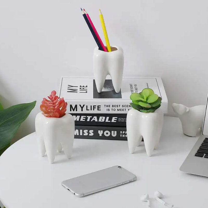 Manufacturer: Nordic ins wind succulent potted pure white ceramic pen holder home ornament tooth-shaped cross-border flower pot
