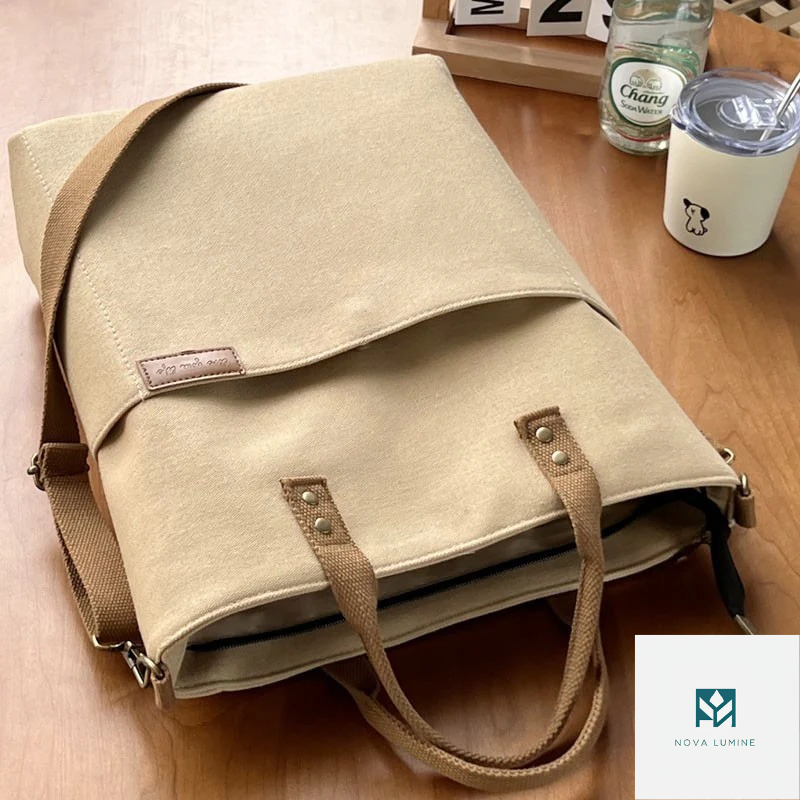 Original design European zipper commuter thickened canvas tote bag casual art student shoulder crossbody bag