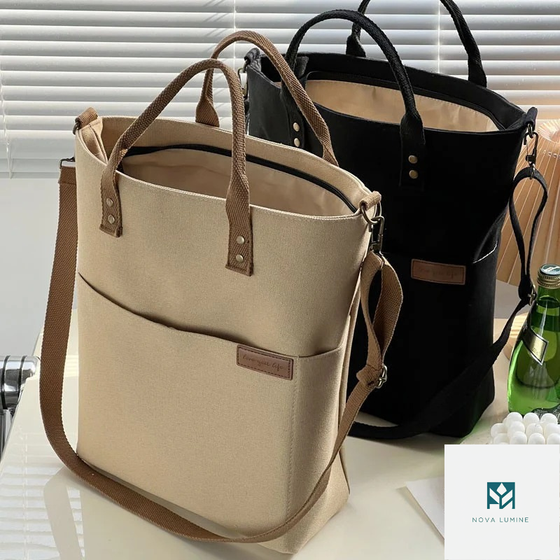 Original design European zipper commuter thickened canvas tote bag casual art student shoulder crossbody bag