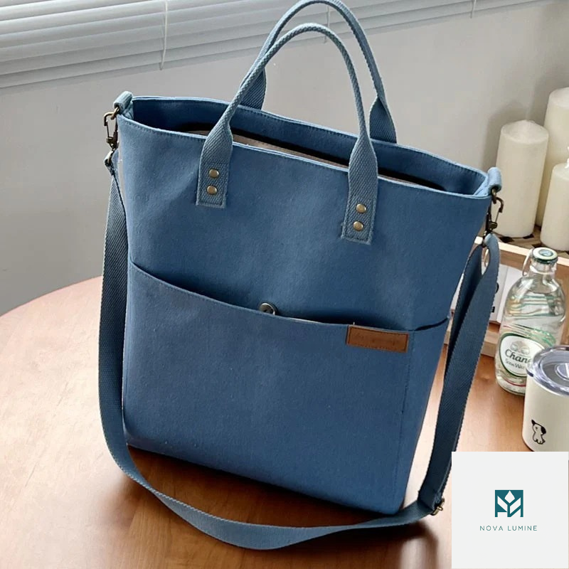 Original design European zipper commuter thickened canvas tote bag casual art student shoulder crossbody bag