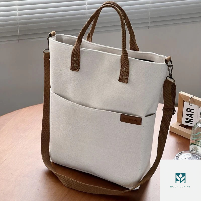 Original design European zipper commuter thickened canvas tote bag casual art student shoulder crossbody bag
