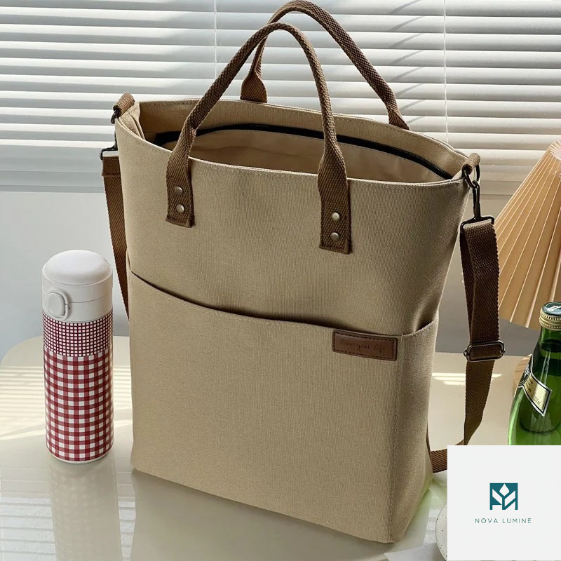 Original design European zipper commuter thickened canvas tote bag casual art student shoulder crossbody bag