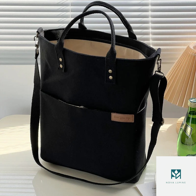 Original design European zipper commuter thickened canvas tote bag casual art student shoulder crossbody bag
